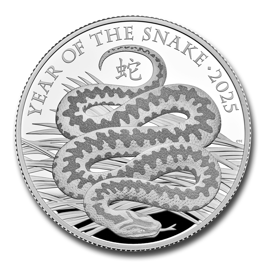 極東の大型銀貨 Silver Crowns of the Far East 2025 Great Britain 5 oz Silver Year of the Snake Prf (Box